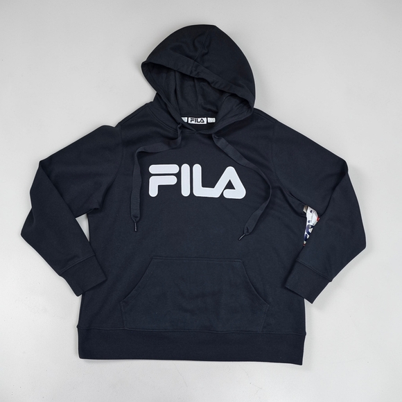 Fila Tops - FILA Pullover Hoodie 1X Navy Fleece Logo Kangaroo Pocket